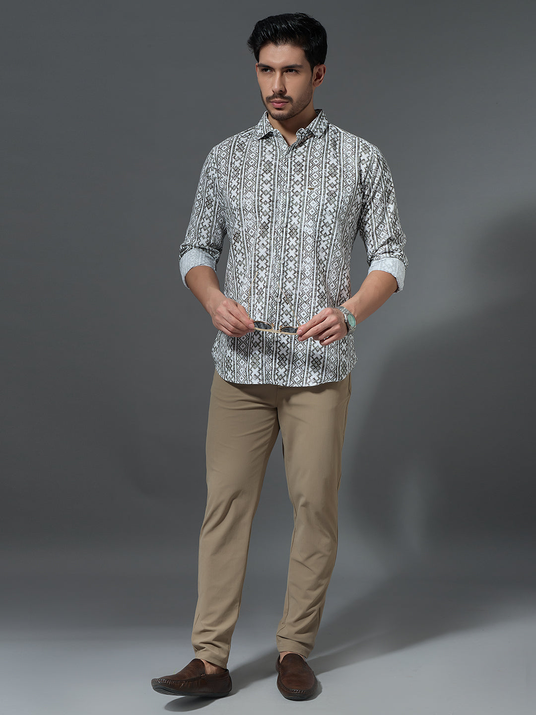 Men's Folk Geometric Print Shirt