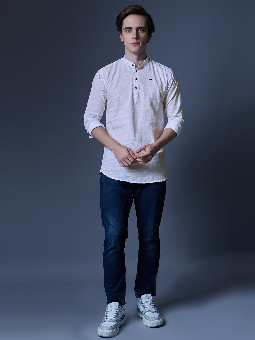 Men's White Textured Kurta Shirt