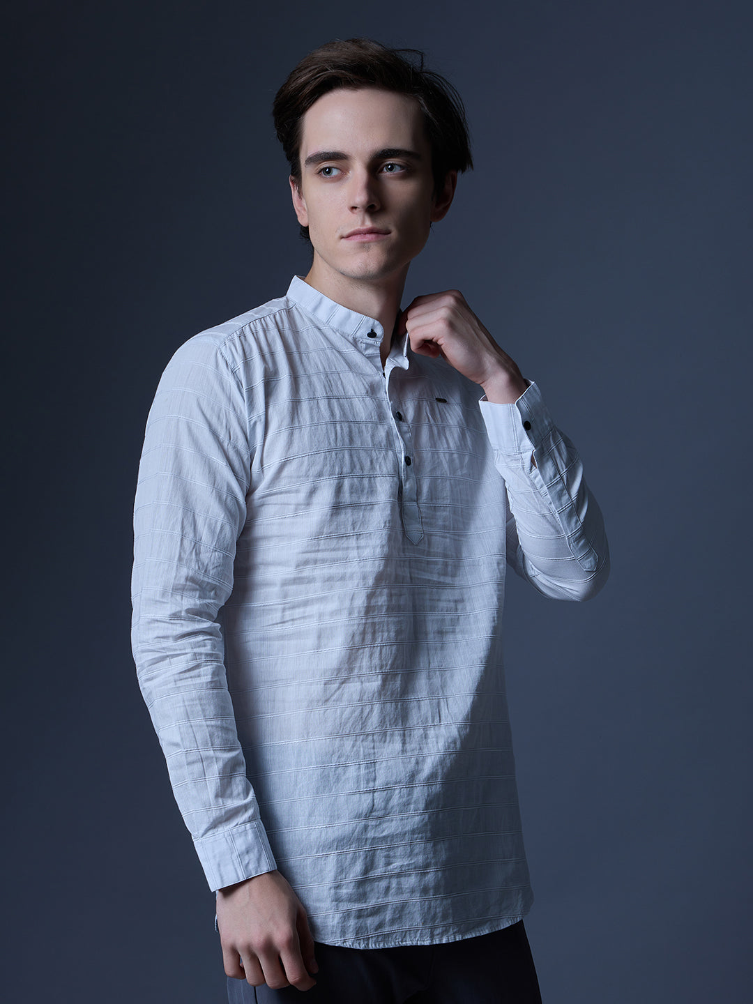 Men's White Textured Kurta Shirt