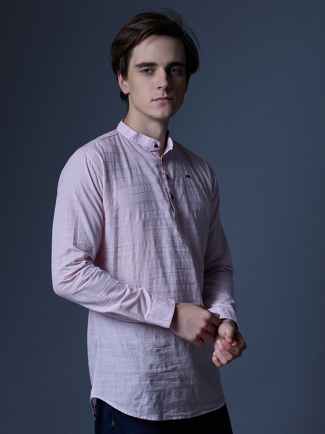 Men's Light Pink Textured Kurta Shirt