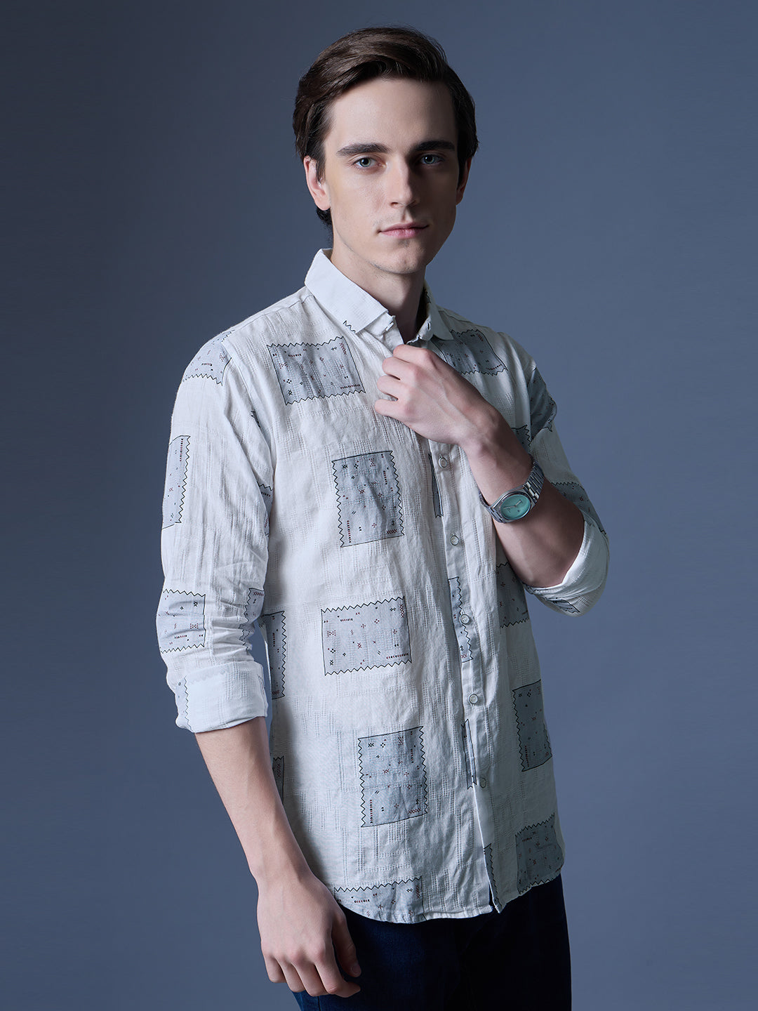 Men's White Printed Casual Shirt