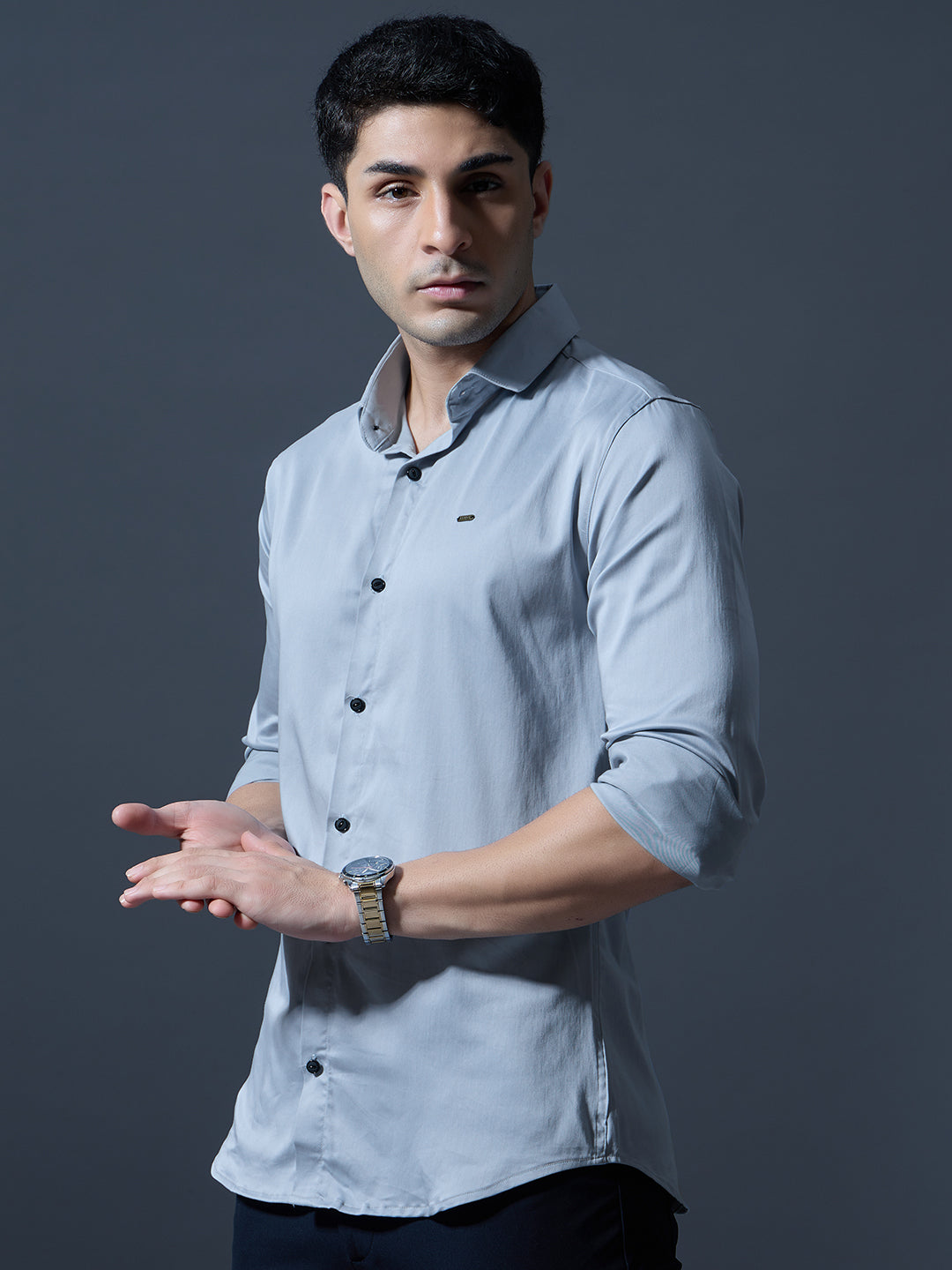 Men's Light Grey Solid Full-Sleeve Casual Shirt