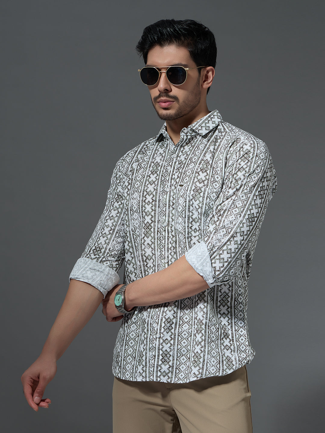 Men's Folk Geometric Print Shirt
