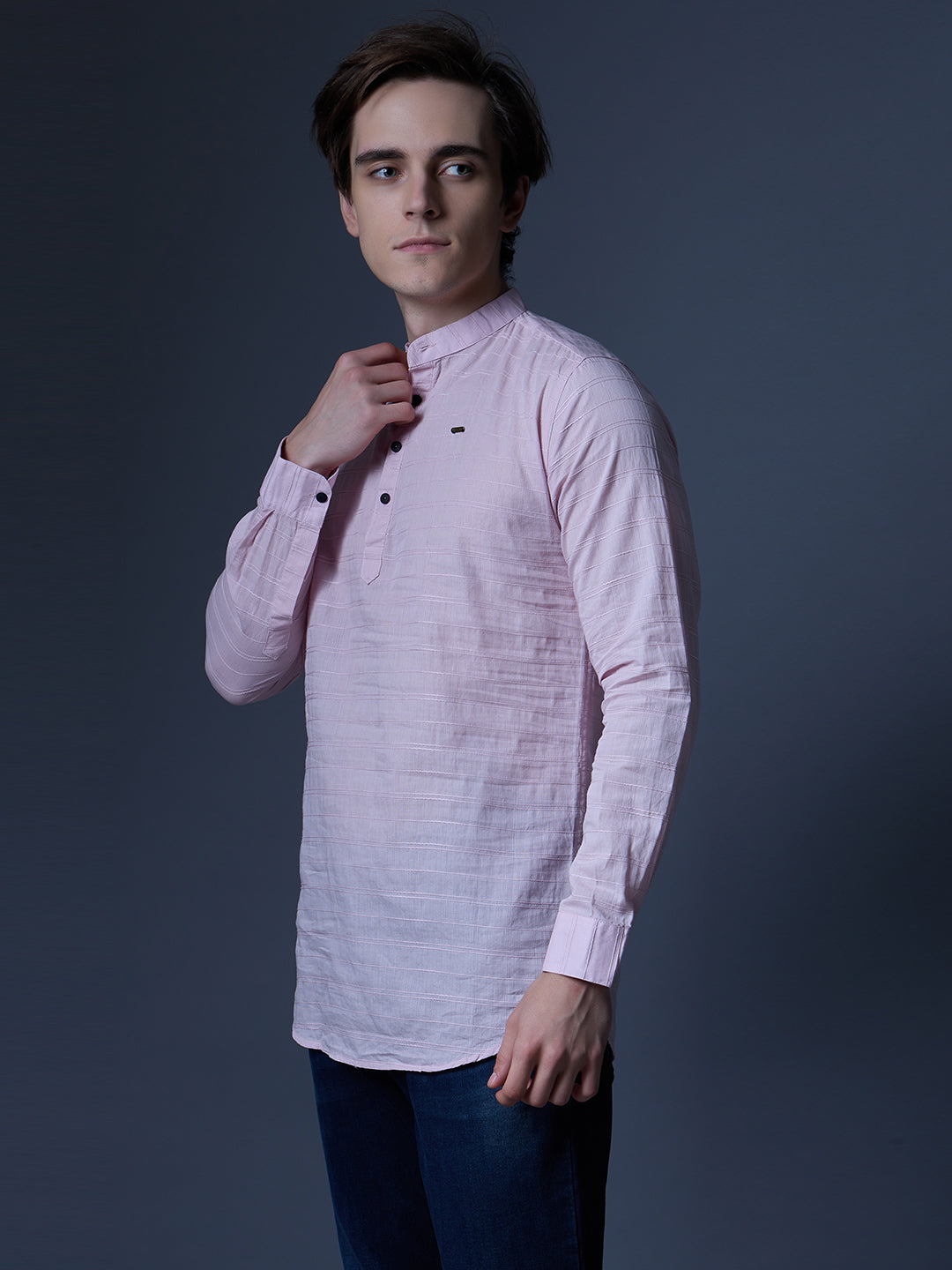 Men's Light Pink Textured Kurta Shirt