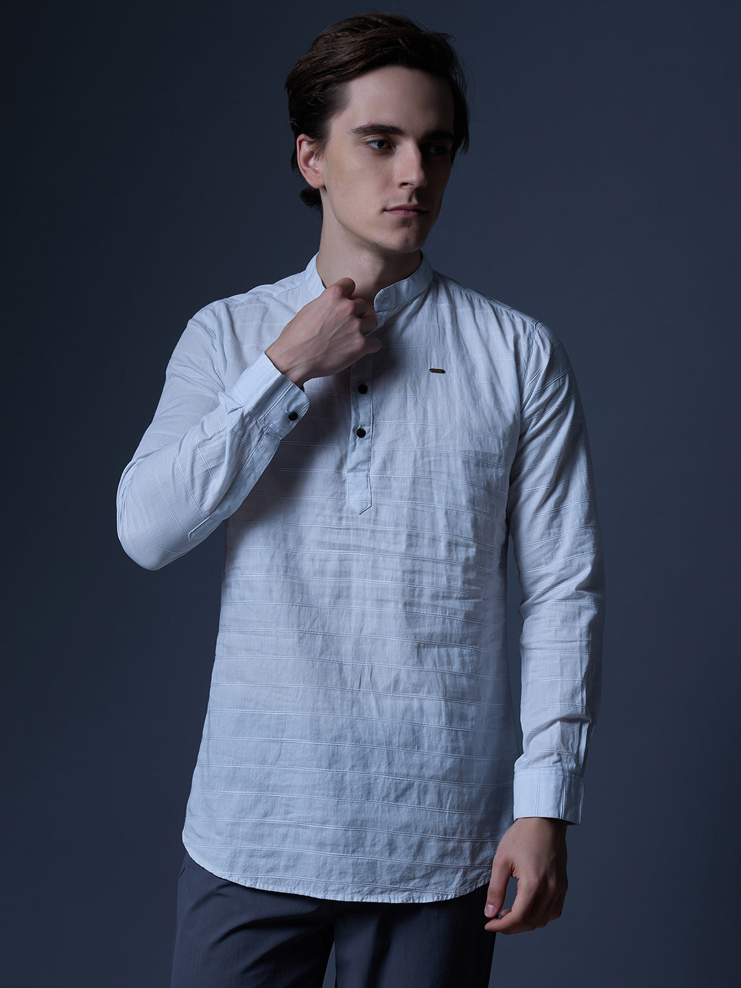 Men's White Textured Kurta Shirt