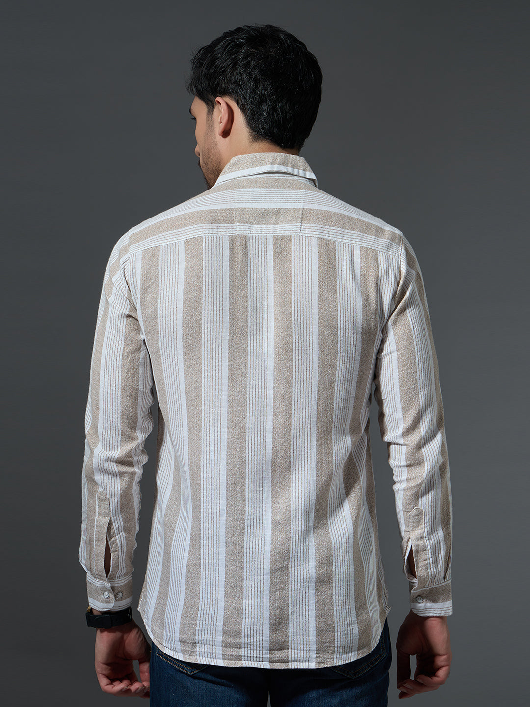 Men's Khaki & White Striped Shirt