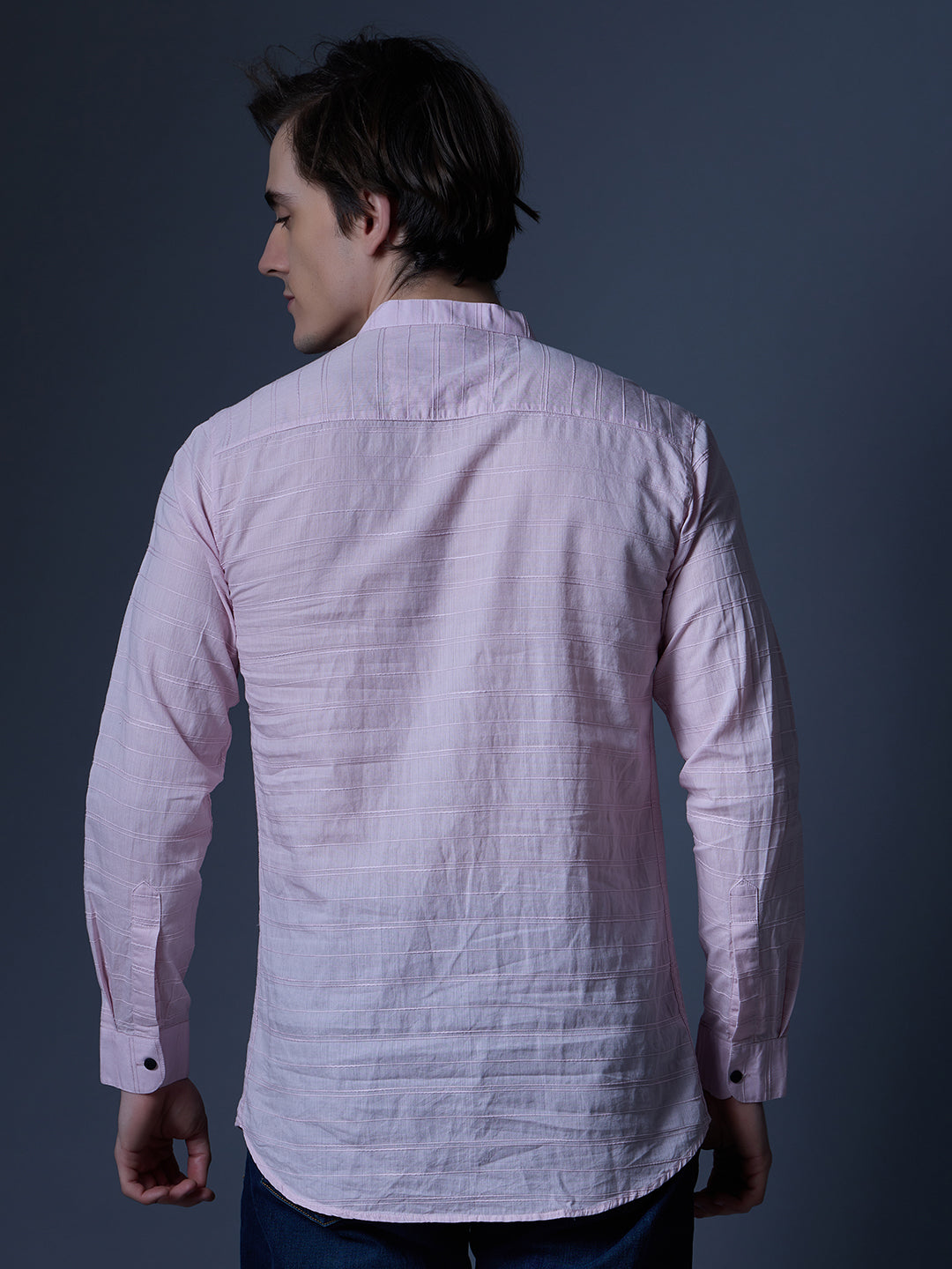 Men's Light Pink Textured Kurta Shirt