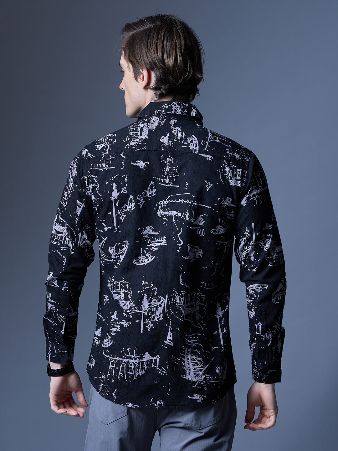 Men's Black Printed Abstract Casual Shirt