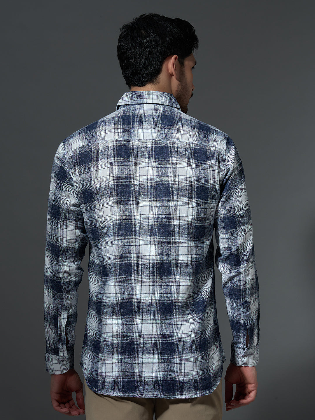 Washed Navy Check Casual Shirt