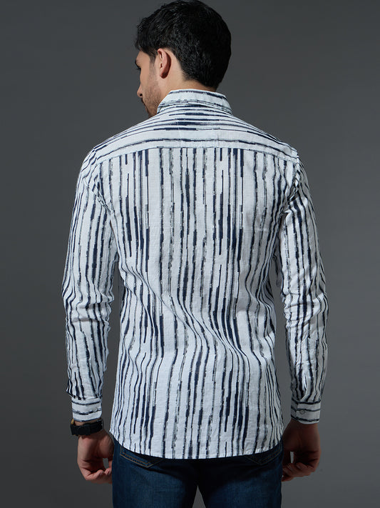 Distressed Navy Stripe Casual Shirt