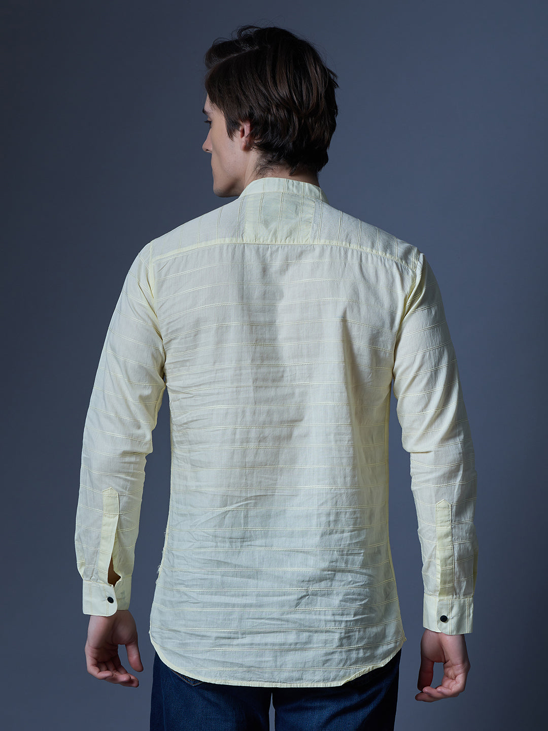 Men's Light Yellow Textured Kurta Shirt