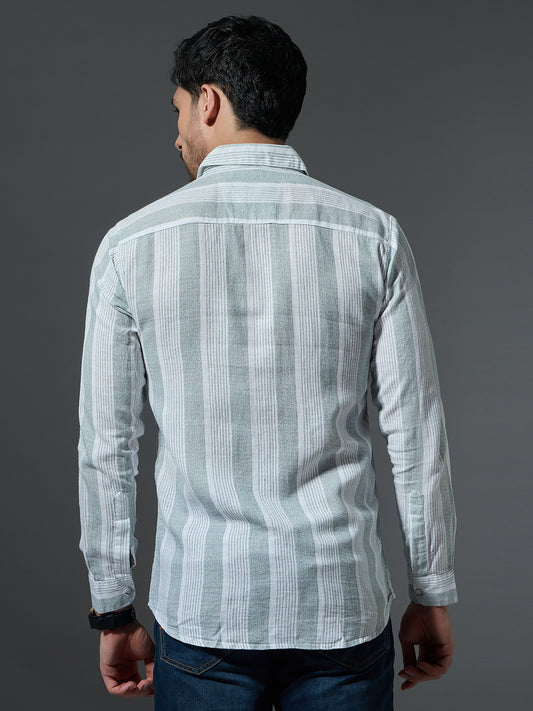 Dusty Green Striped Casual Shirt