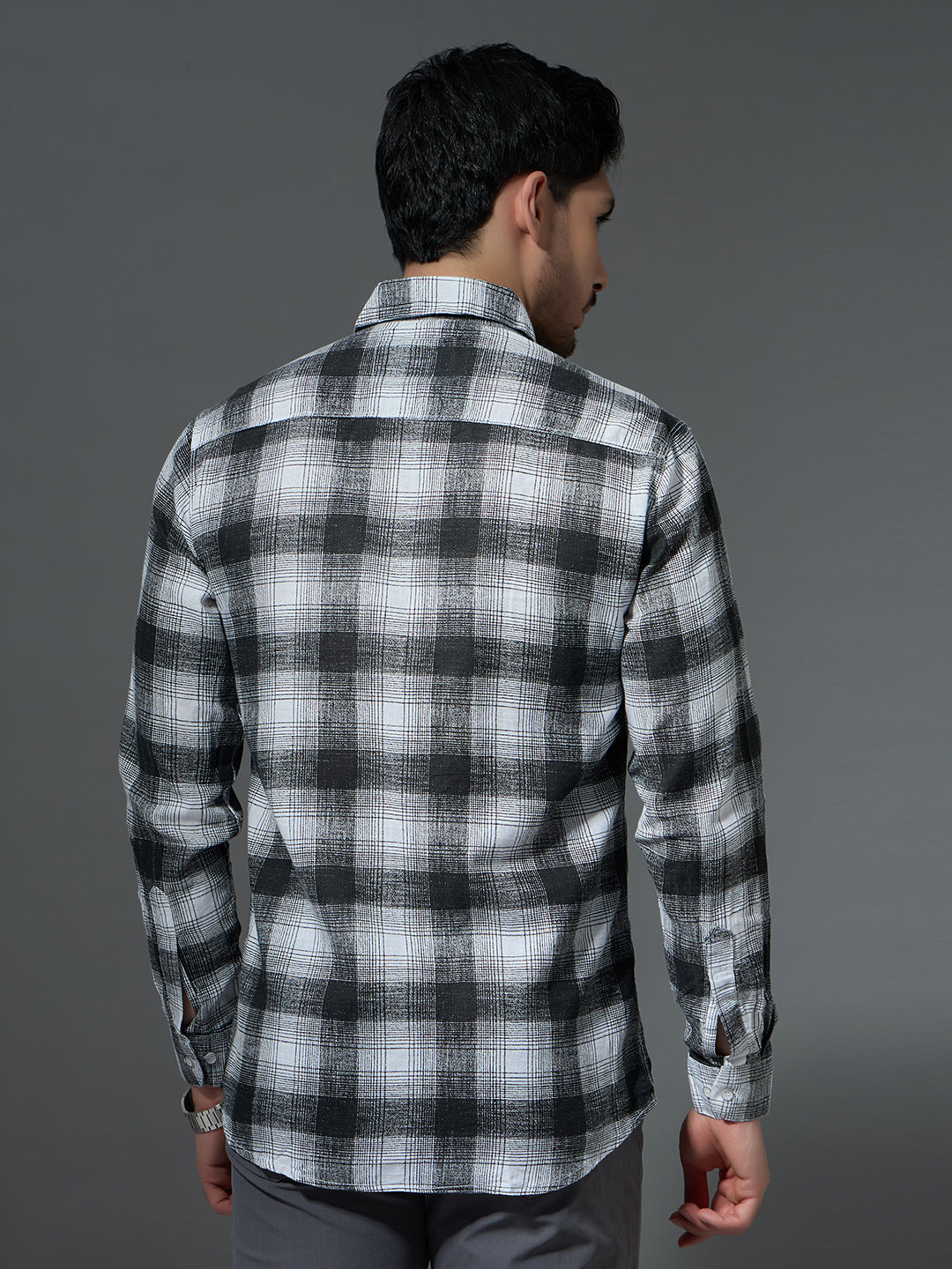 Grey Plaid Flannel Casual Shirt