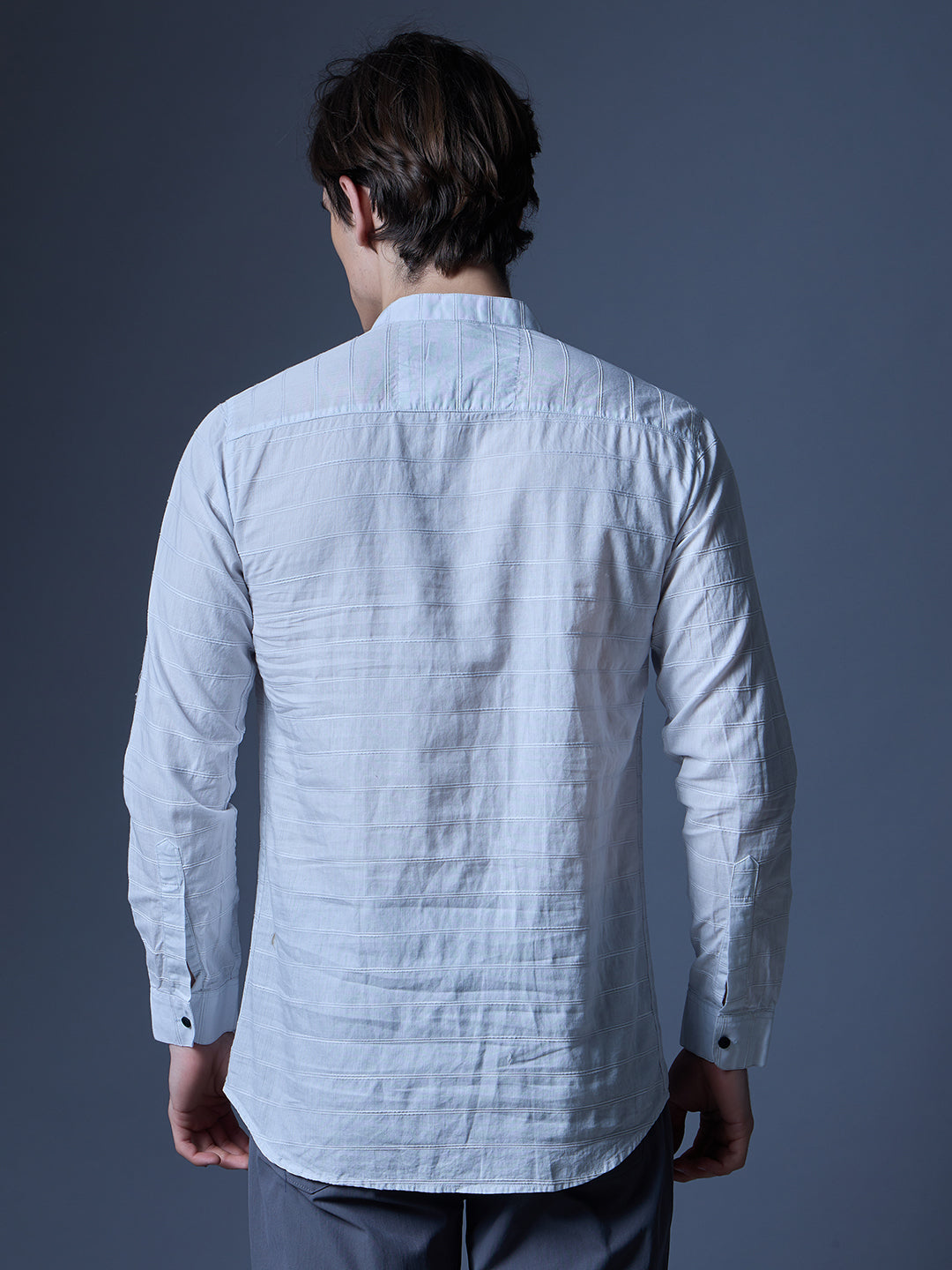 Men's White Textured Kurta Shirt