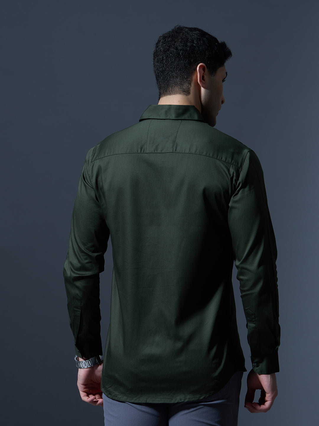 Men's Olive Green Solid Full-Sleeve Casual Shirt
