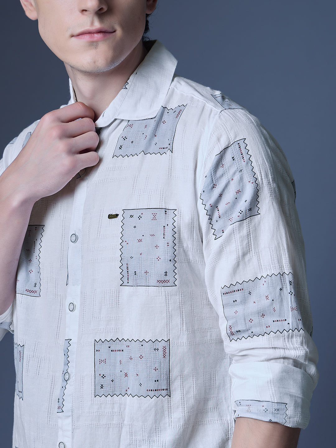 Men's White Printed Casual Shirt