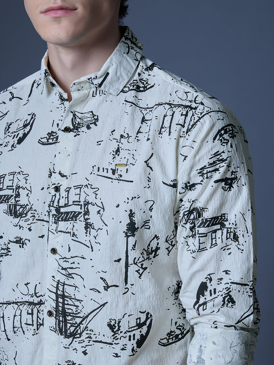 Men's White Printed Nautical Casual Shirt
