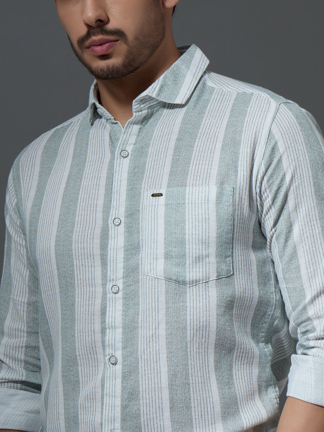 Dusty Green Striped Casual Shirt