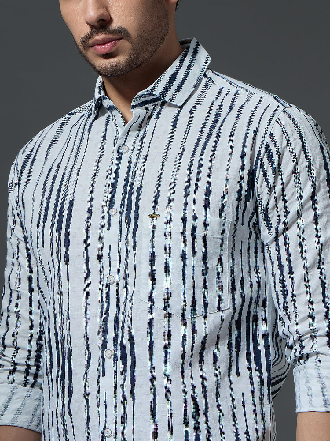 Distressed Navy Stripe Casual Shirt
