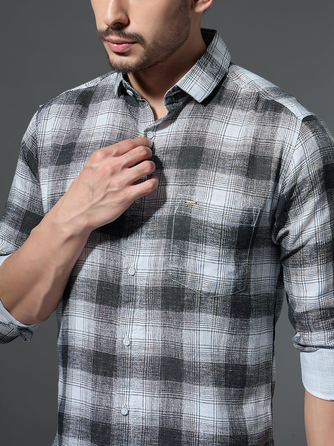 Grey Plaid Flannel Casual Shirt