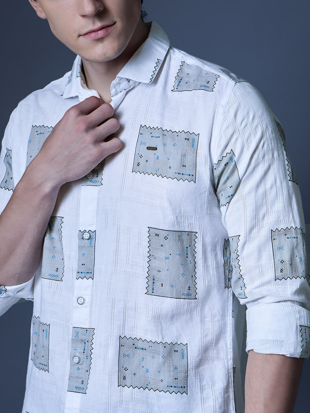 Men's White Printed Casual Shirt