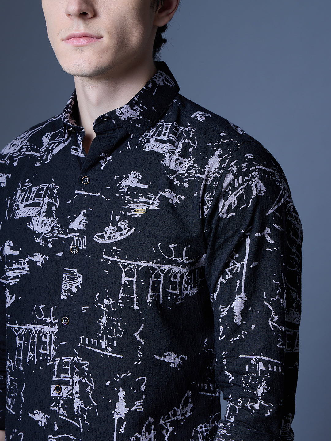 Men's Black Printed Abstract Casual Shirt