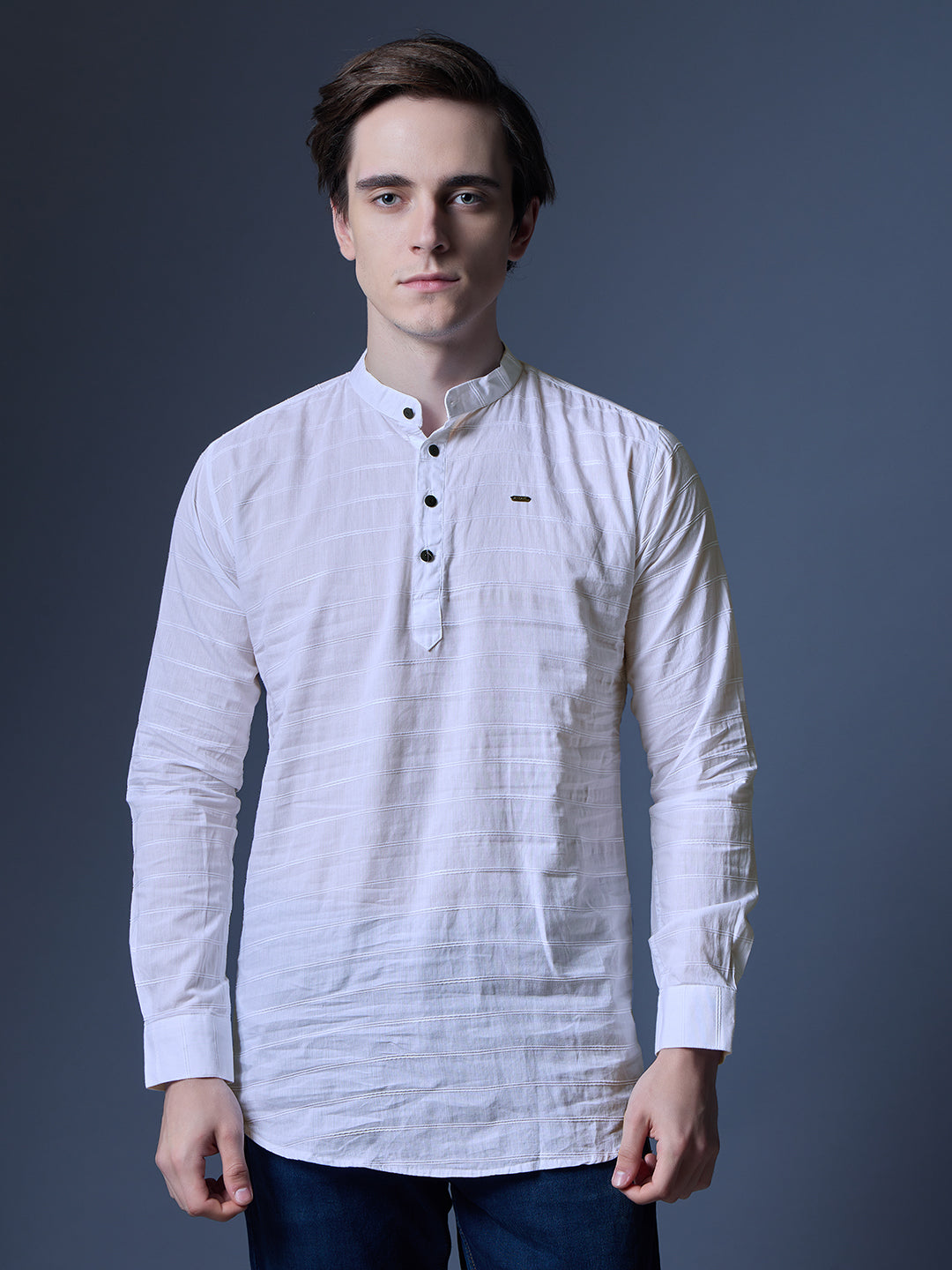 Men's White Textured Kurta Shirt