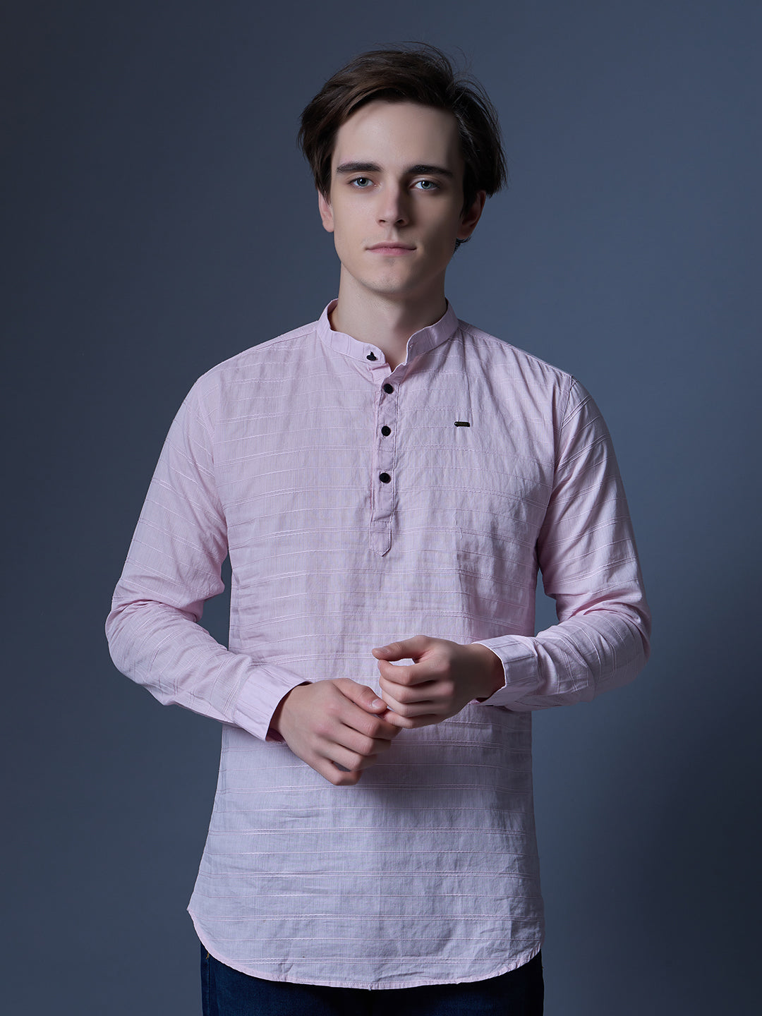 Men's Light Pink Textured Kurta Shirt