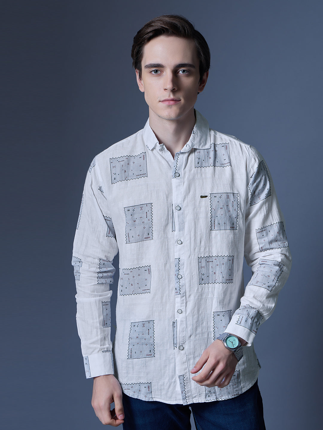 Men's White Printed Casual Shirt
