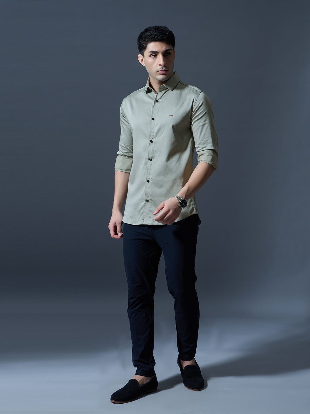 Olive Green Slim-Fit Shirt