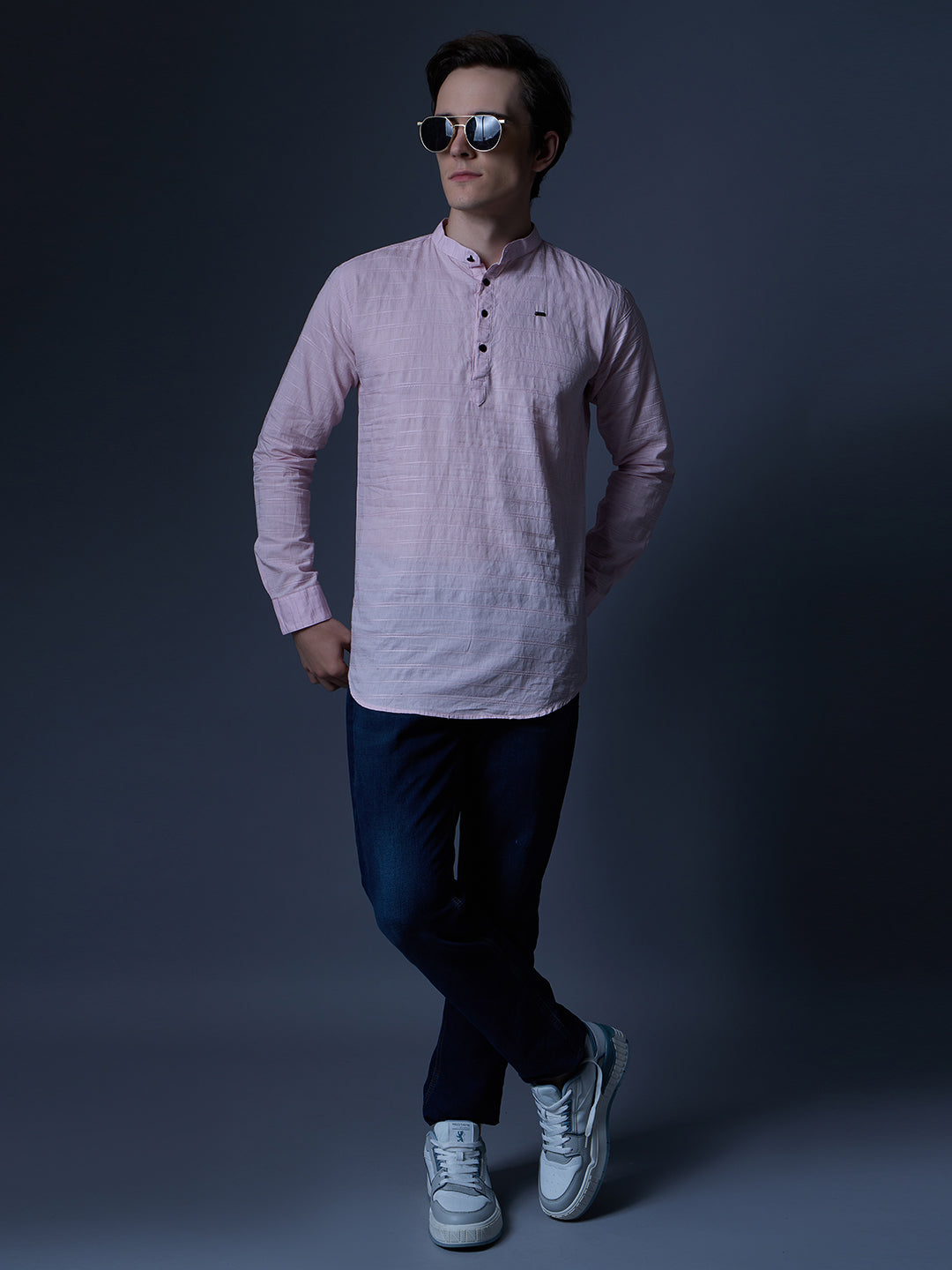 Men's Light Pink Textured Kurta Shirt