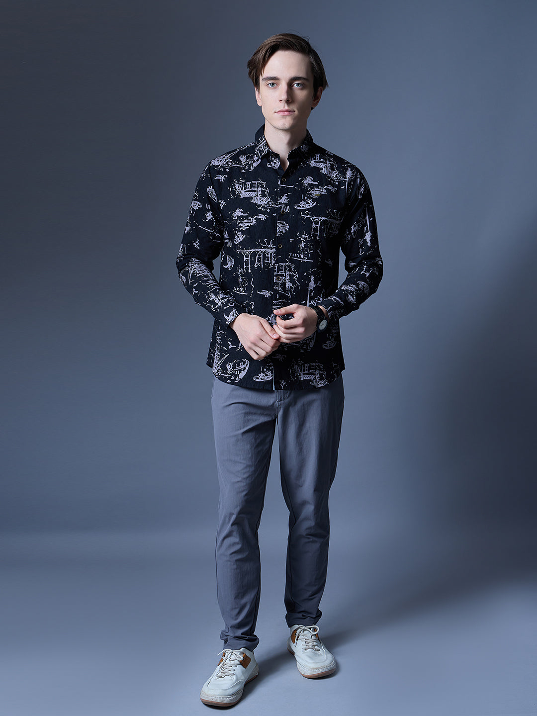 Men's Black Printed Abstract Casual Shirt
