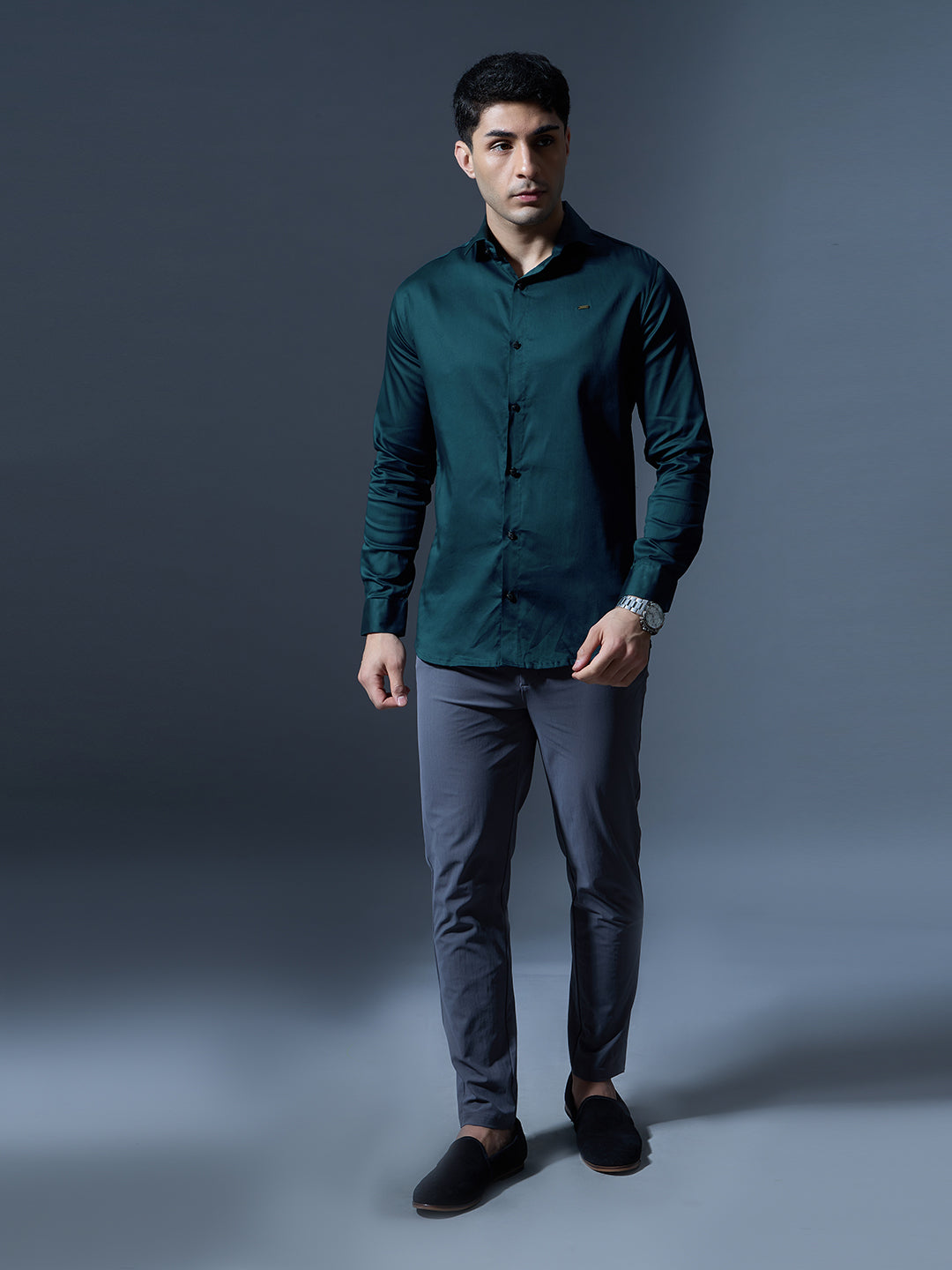 Men's Teal Blue Solid Full-Sleeve Casual Shirt
