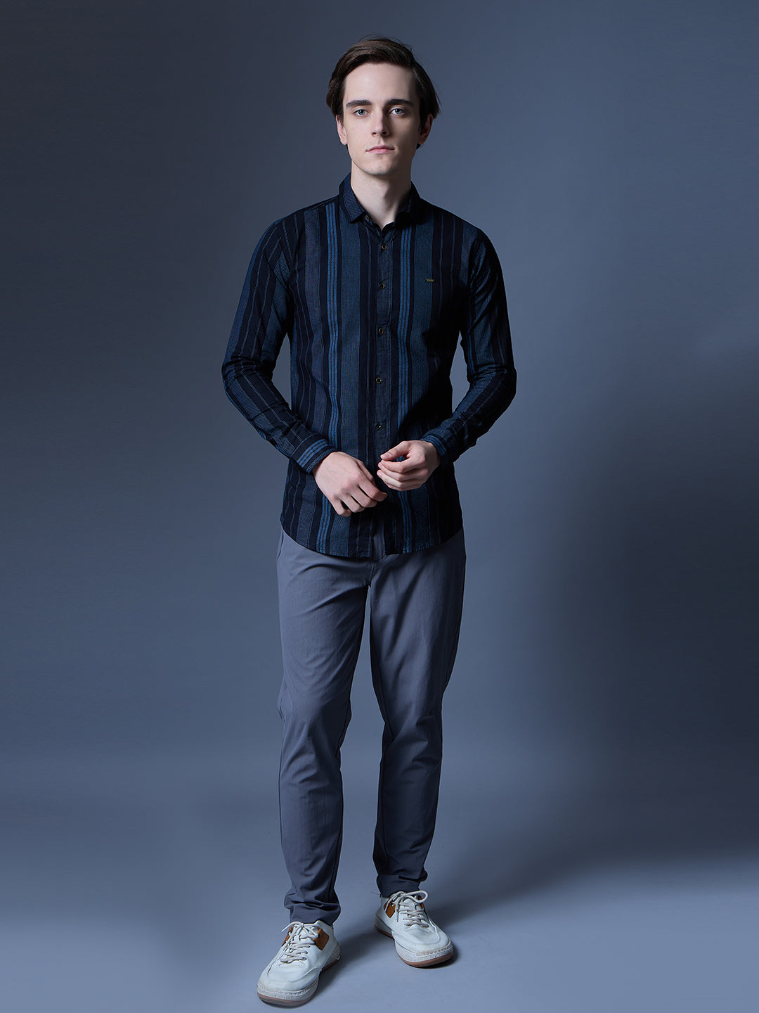 Men's Black and Blue Striped Casual Shirt