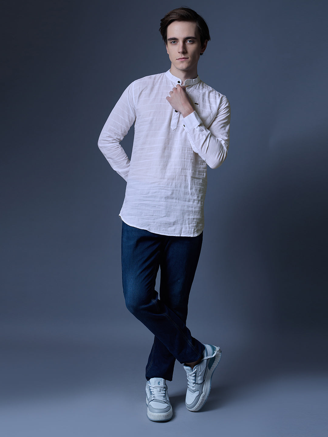 Men's White Textured Kurta Shirt