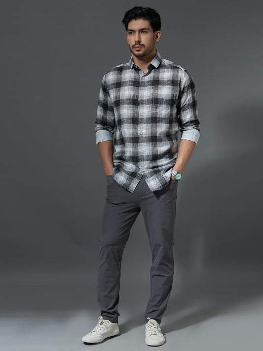 Grey Plaid Flannel Casual Shirt