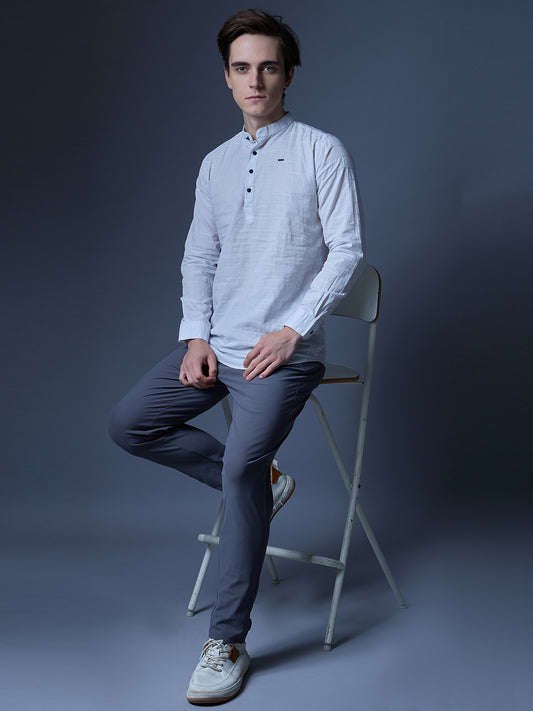 Men's White Textured Kurta Shirt