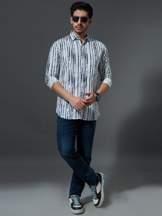 Distressed Navy Stripe Casual Shirt