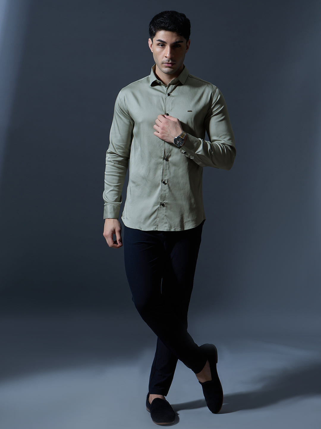 Olive Green Slim-Fit Shirt
