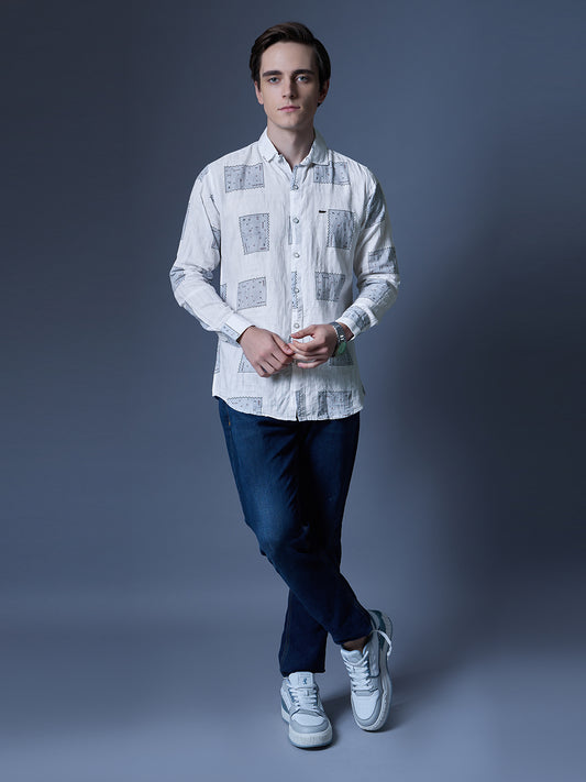 Men's White Printed Casual Shirt