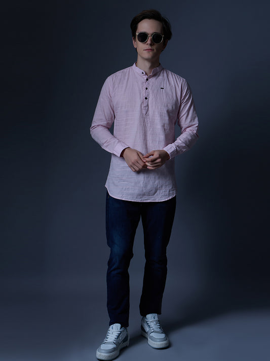 Men's Light Pink Textured Kurta Shirt