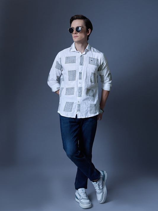 Men's White Printed Casual Shirt