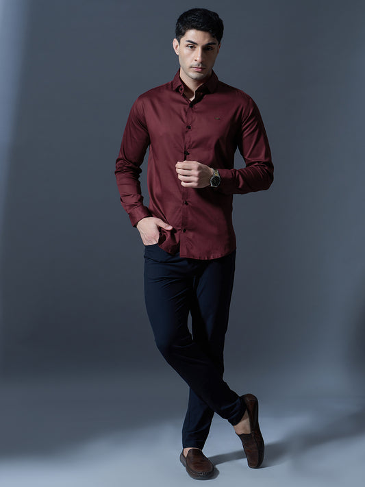 Wine Red Slim-Fit Shirt