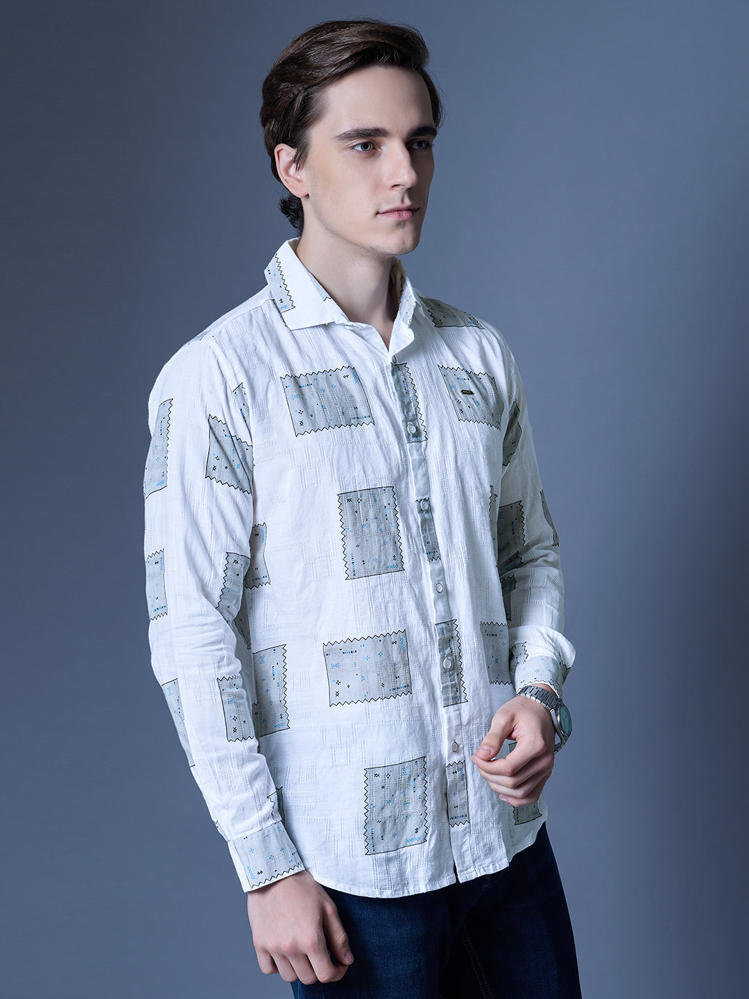 Men's White Printed Casual Shirt