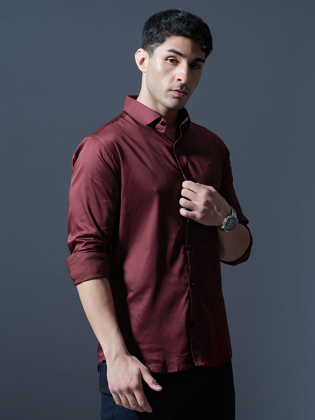 Wine Red Slim-Fit Shirt