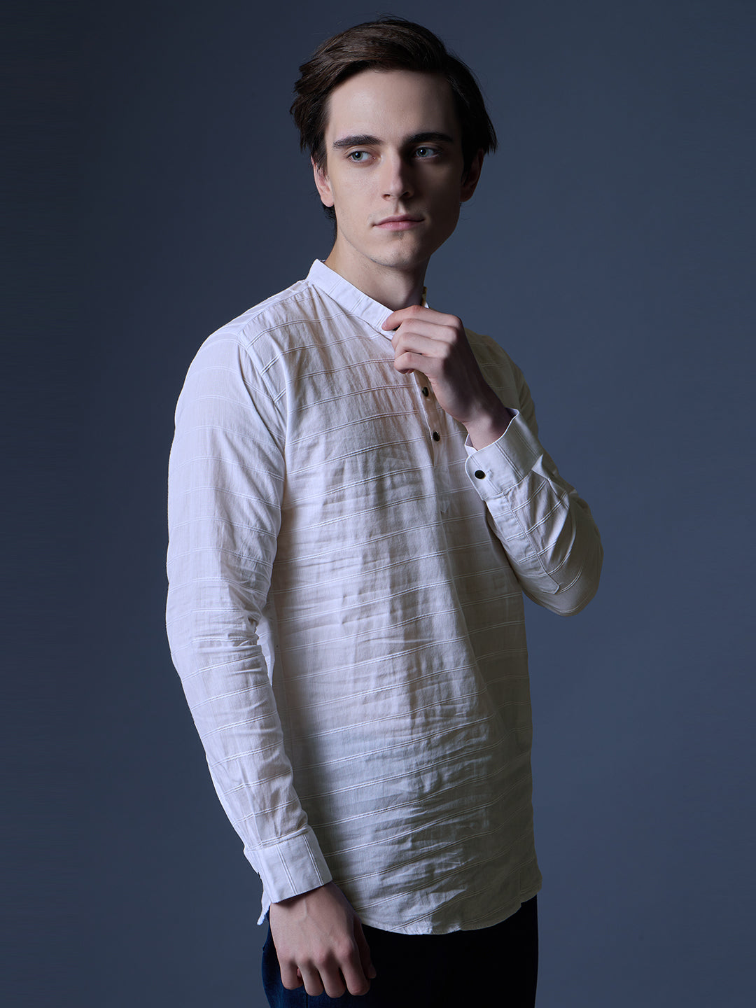Men's White Textured Kurta Shirt