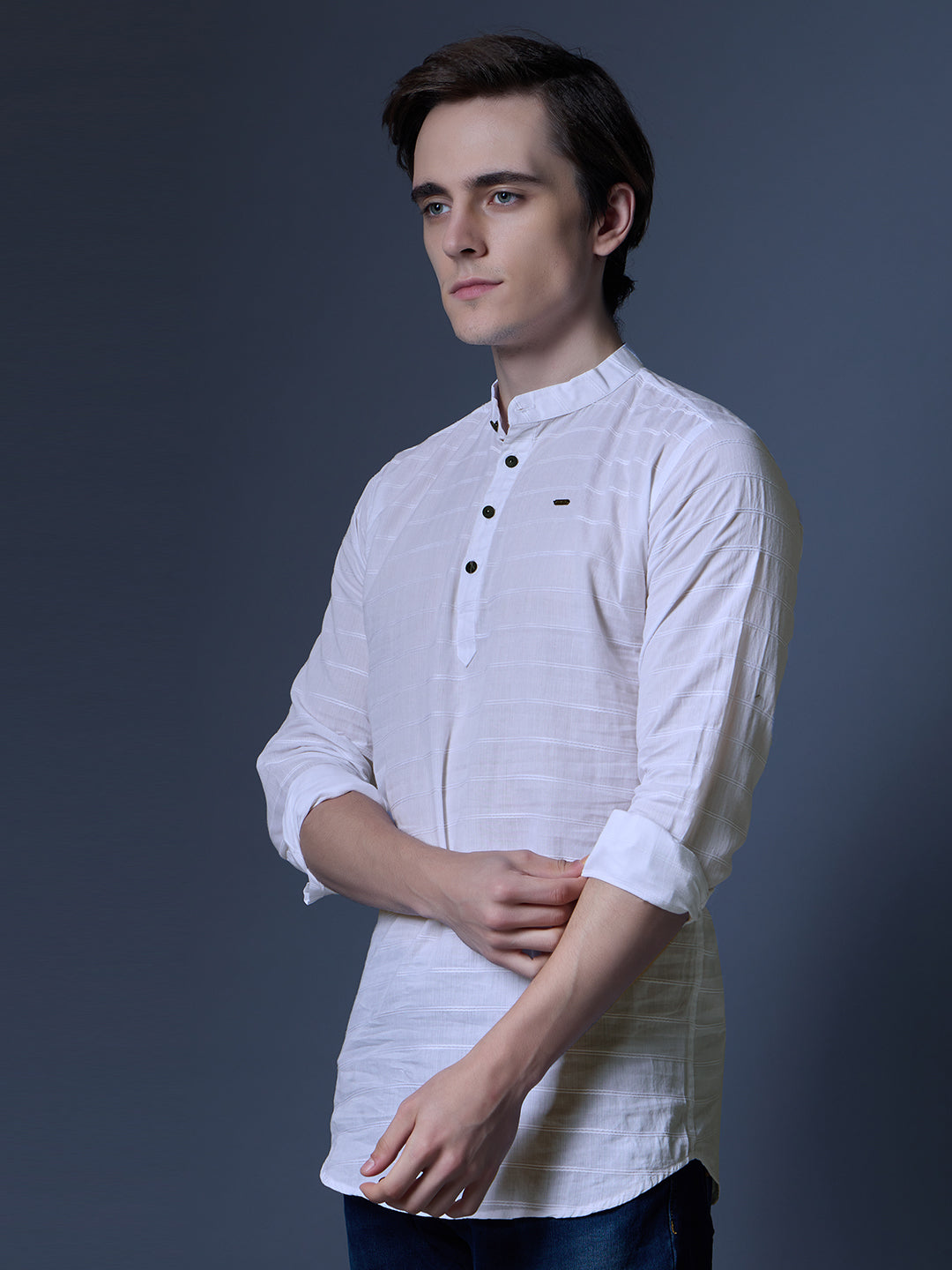 Men's White Textured Kurta Shirt