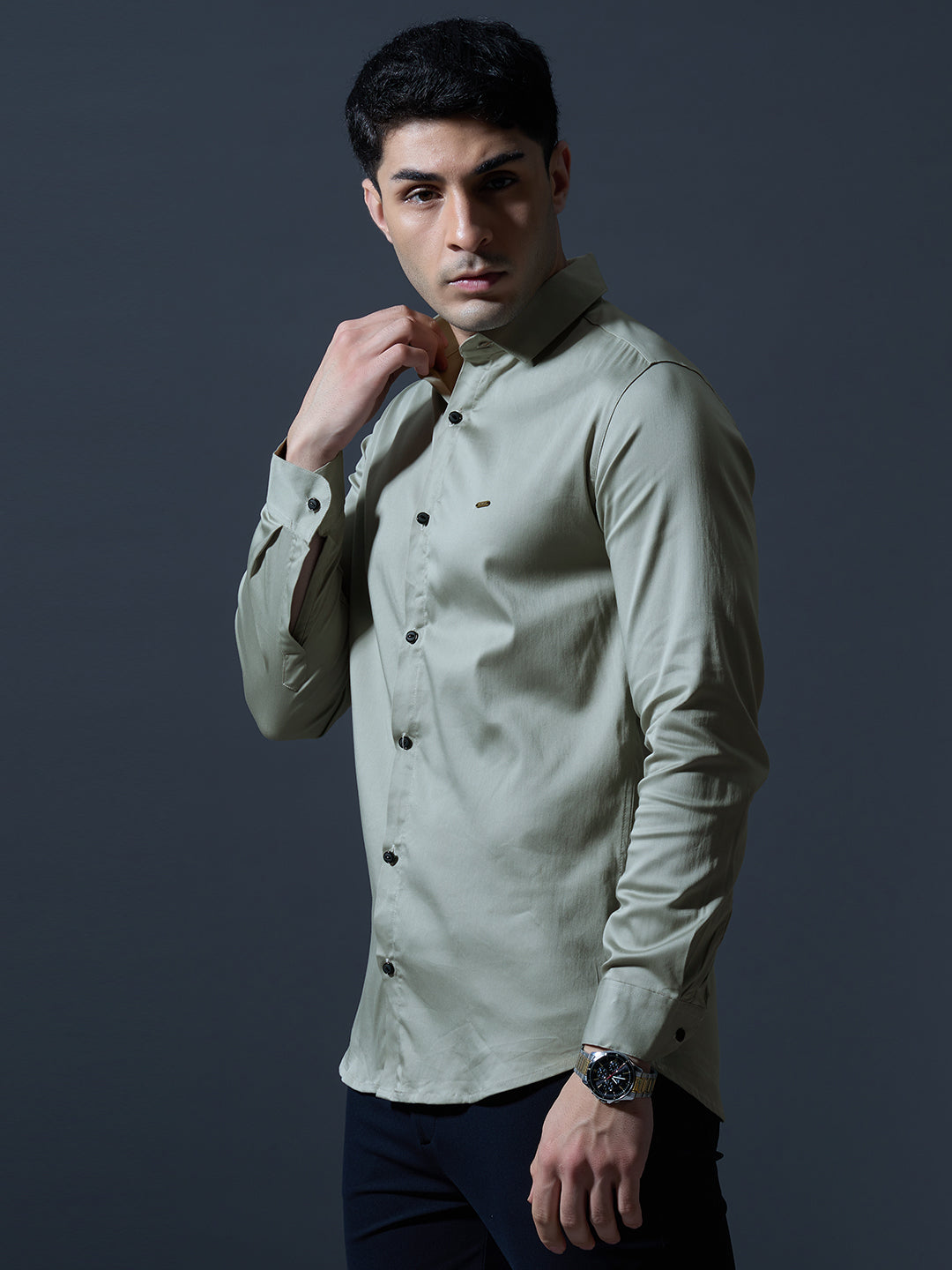Olive Green Slim-Fit Shirt
