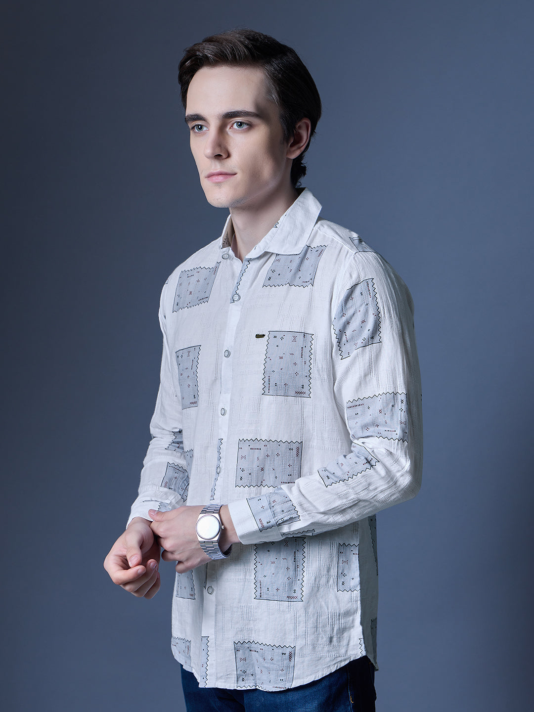 Men's White Printed Casual Shirt