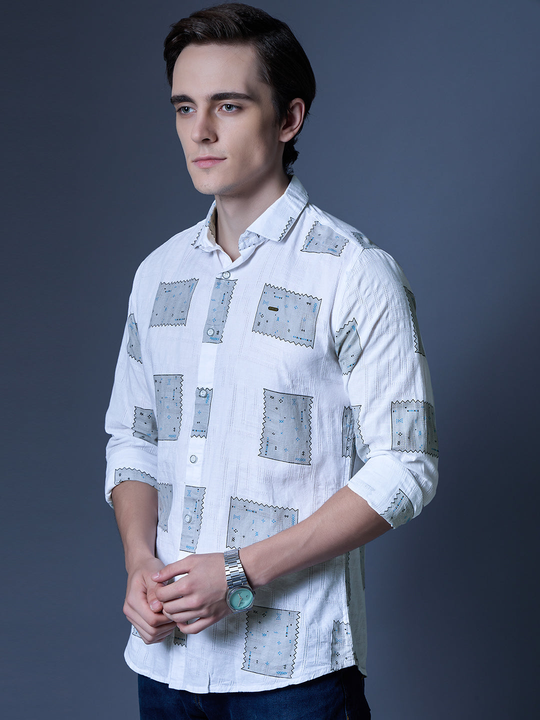 Men's White Printed Casual Shirt